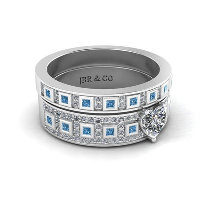 JBR Solitaire Heart Cut Diamond Sterling Silver Ring Band Set - JBR Jeweler