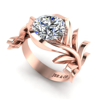 JBR Solitaire Leaf Pattern Sterling Silver ring - JBR Jeweler