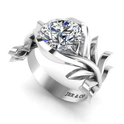 JBR Solitaire Leaf Pattern Sterling Silver ring - JBR Jeweler