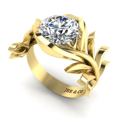 JBR Solitaire Leaf Pattern Sterling Silver ring - JBR Jeweler