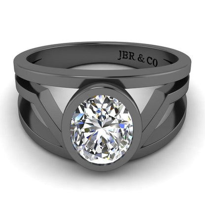 JBR Solitaire Split Shank Oval Cut Sterling Silver Ring - JBR Jeweler