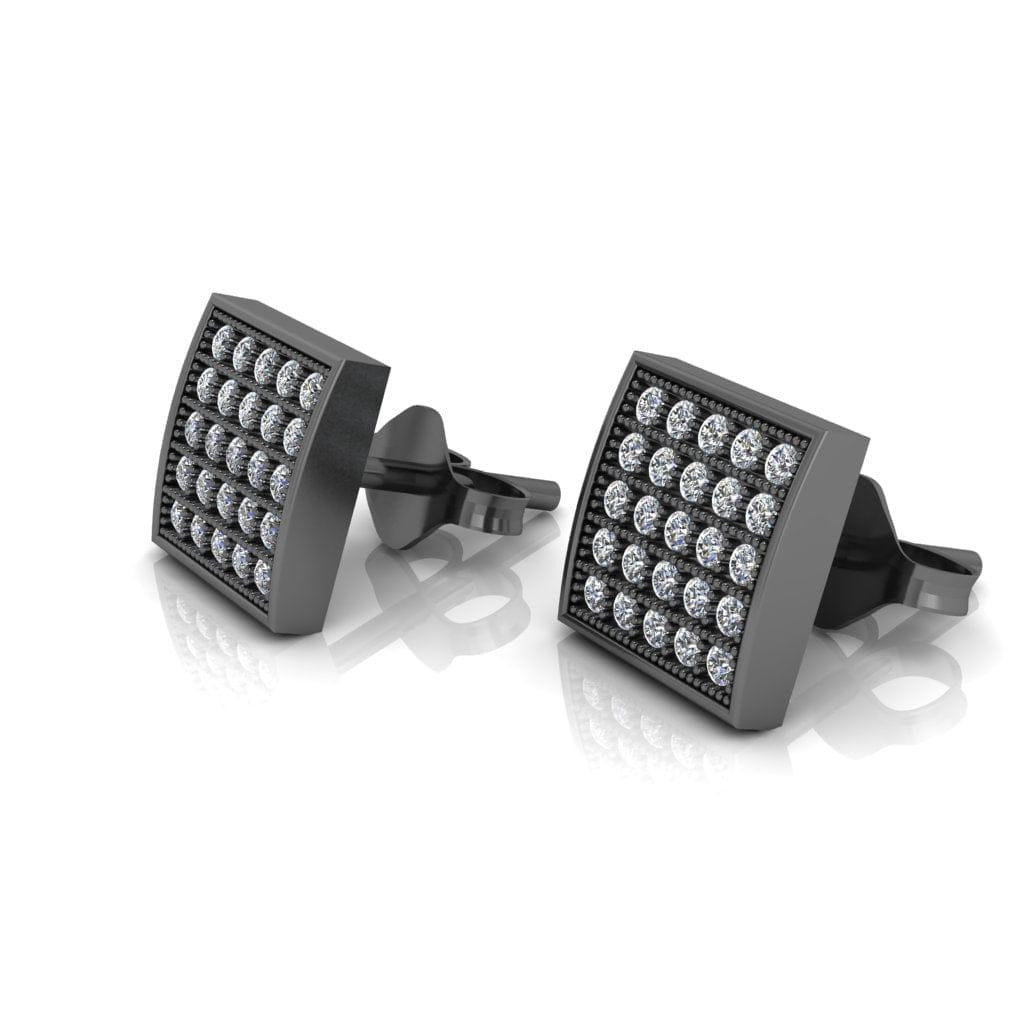 Men's Black Diamond Accent Sunburst Square Stud Earrings in Sterling Silver  | Peoples Jewellers