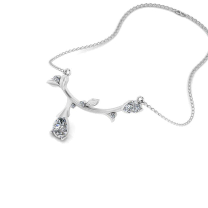 JBR Stalk Dewdrops Pear Cut Diamonds Sterling Silver Necklace - JBR Jeweler