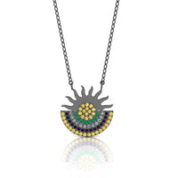 JBR Sun Moon Multi color Design Sterling Silver Necklace - JBR Jeweler