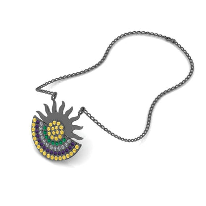 JBR Sun Moon Multi color Design Sterling Silver Necklace - JBR Jeweler