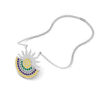 JBR Sun Moon Multi color Design Sterling Silver Necklace - JBR Jeweler