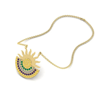 JBR Sun Moon Multi color Design Sterling Silver Necklace - JBR Jeweler