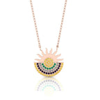 JBR Sun Moon Multi color Design Sterling Silver Necklace - JBR Jeweler