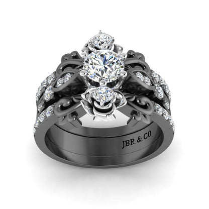 JBR Three Piece Belle Style Round Cut Sterling Silver Ring Set - JBR Jeweler