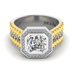 JBR Three Side Pave Asscher Cut Sterling Silver Ring - JBR Jeweler