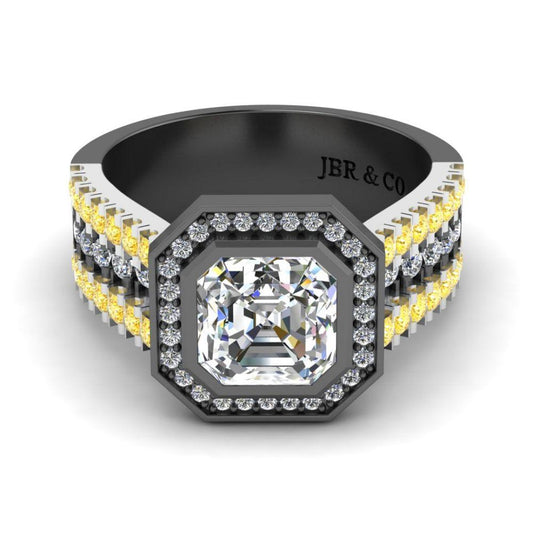 JBR Three Side Pave Asscher Cut Sterling Silver Ring - JBR Jeweler