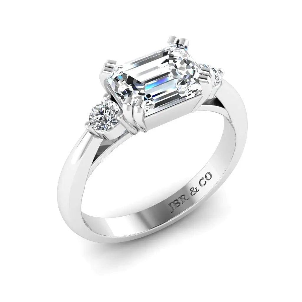 JBR Three Stone Emerald Diamond Sterling Silver Promise Ring - JBR Jeweler
