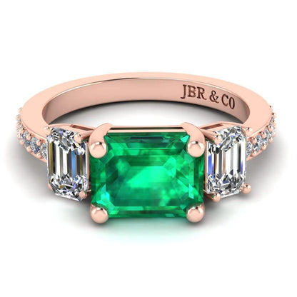 JBR Three Stone Emerald Sterling Silver Ring - JBR Jeweler