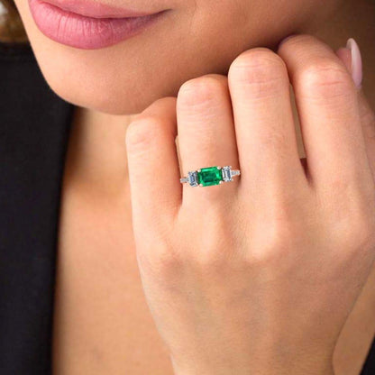 JBR Three Stone Emerald Sterling Silver Ring - JBR Jeweler