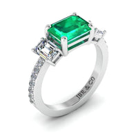 JBR Three Stone Emerald Sterling Silver Ring - JBR Jeweler