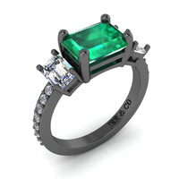 JBR Three Stone Emerald Sterling Silver Ring - JBR Jeweler