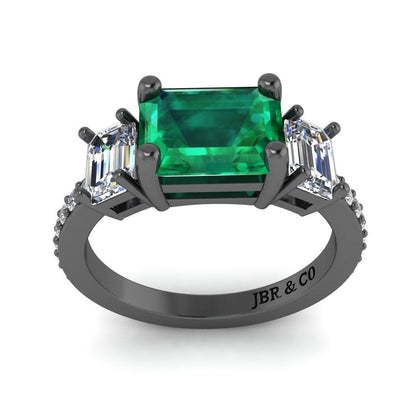 JBR Three Stone Emerald Sterling Silver Ring - JBR Jeweler