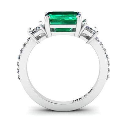 JBR Three Stone Emerald Sterling Silver Ring - JBR Jeweler