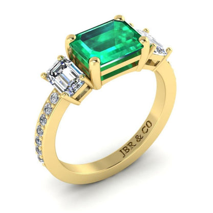 JBR Three Stone Emerald Sterling Silver Ring - JBR Jeweler