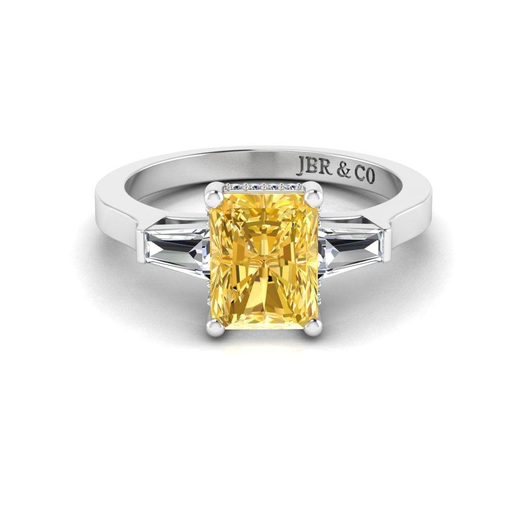 JBR Three Stone Intense Yellow Radiant Cut Sterling Silver Engagement Ring - JBR Jeweler