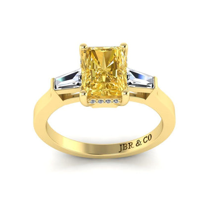 JBR Three Stone Intense Yellow Radiant Cut Sterling Silver Engagement Ring - JBR Jeweler