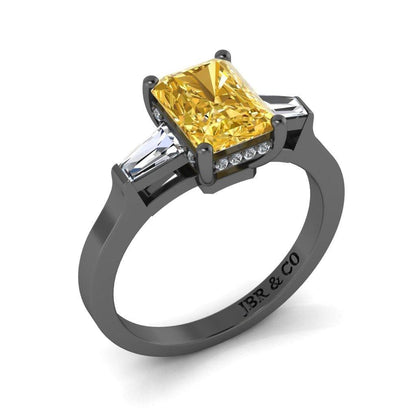 JBR Three Stone Intense Yellow Radiant Cut Sterling Silver Engagement Ring - JBR Jeweler