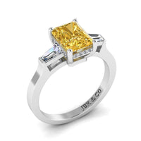 JBR Three Stone Intense Yellow Radiant Cut Sterling Silver Engagement Ring - JBR Jeweler