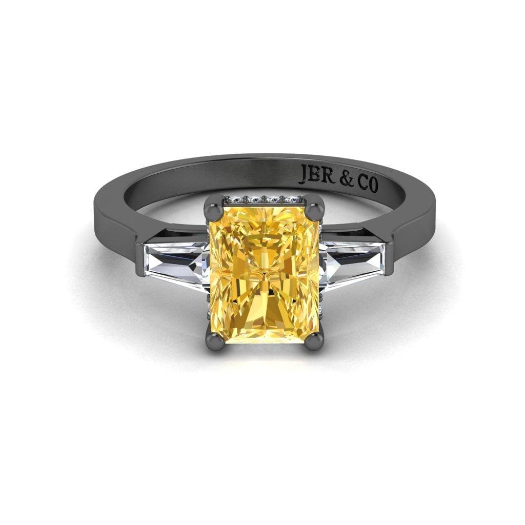 JBR Three Stone Intense Yellow Radiant Cut Sterling Silver Engagement Ring - JBR Jeweler