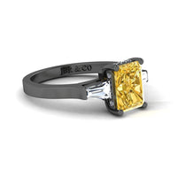 JBR Three Stone Intense Yellow Radiant Cut Sterling Silver Engagement Ring - JBR Jeweler