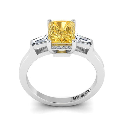 JBR Three Stone Intense Yellow Radiant Cut Sterling Silver Engagement Ring - JBR Jeweler