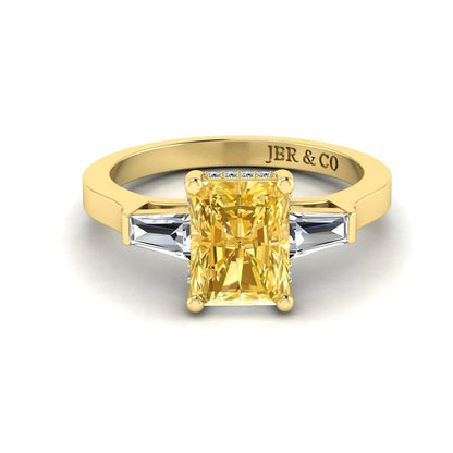 JBR Three Stone Intense Yellow Radiant Cut Sterling Silver Engagement Ring - JBR Jeweler