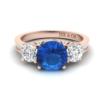 JBR Three Stone Round Cut Sterling Silver Sapphire Ring - JBR Jeweler