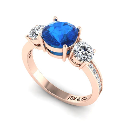 JBR Three Stone Round Cut Sterling Silver Sapphire Ring - JBR Jeweler