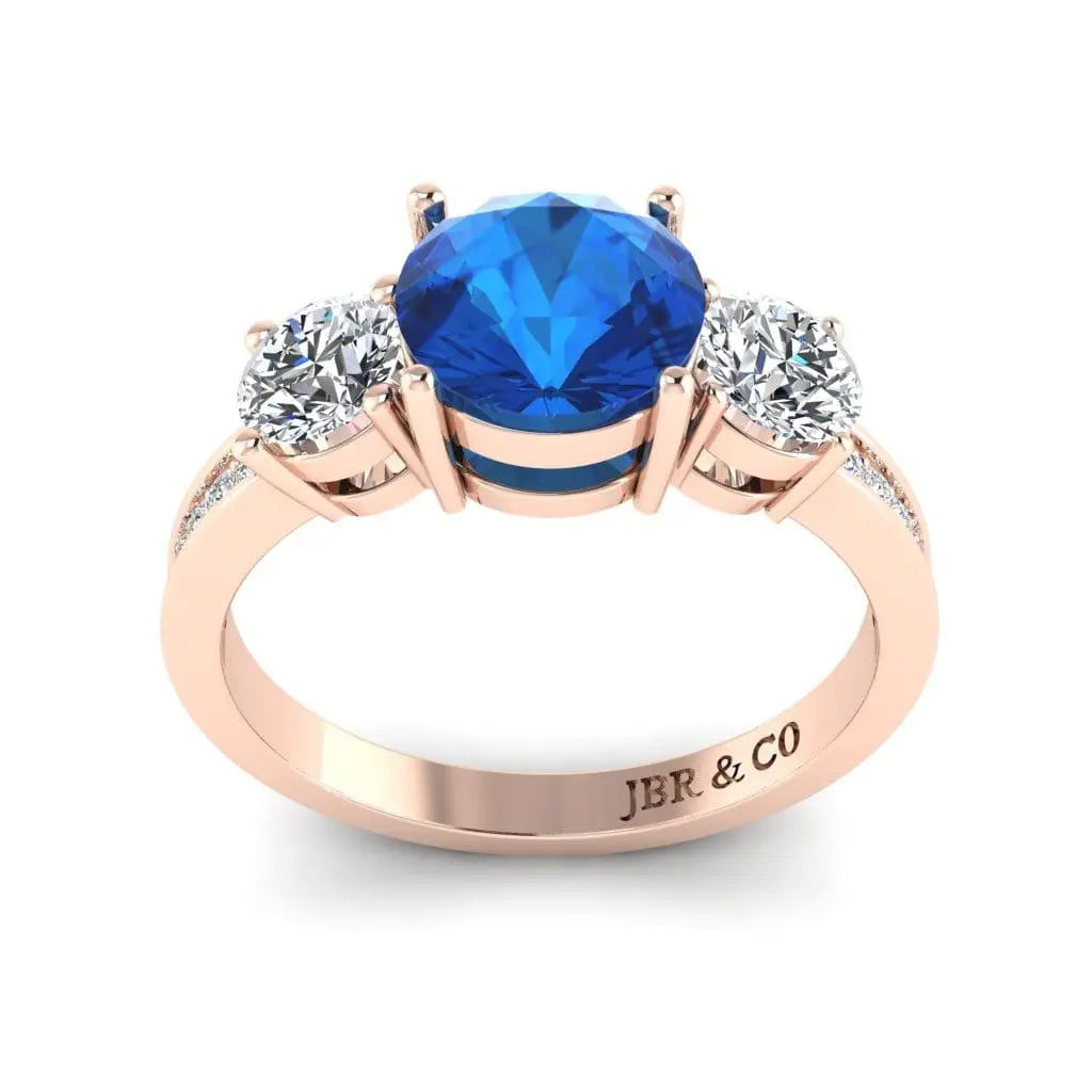 JBR Three Stone Round Cut Sterling Silver Sapphire Ring - JBR Jeweler