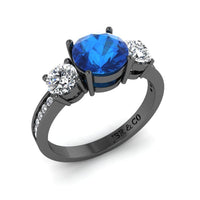 JBR Three Stone Round Cut Sterling Silver Sapphire Ring - JBR Jeweler