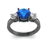 JBR Three Stone Round Cut Sterling Silver Sapphire Ring - JBR Jeweler