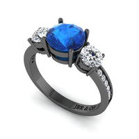 JBR Three Stone Round Cut Sterling Silver Sapphire Ring - JBR Jeweler