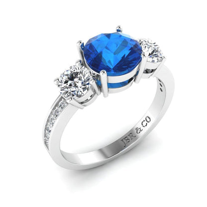 JBR Three Stone Round Cut Sterling Silver Sapphire Ring - JBR Jeweler