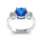 JBR Three Stone Round Cut Sterling Silver Sapphire Ring - JBR Jeweler