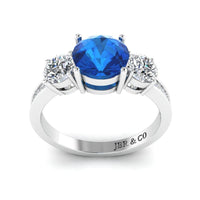 JBR Three Stone Round Cut Sterling Silver Sapphire Ring - JBR Jeweler