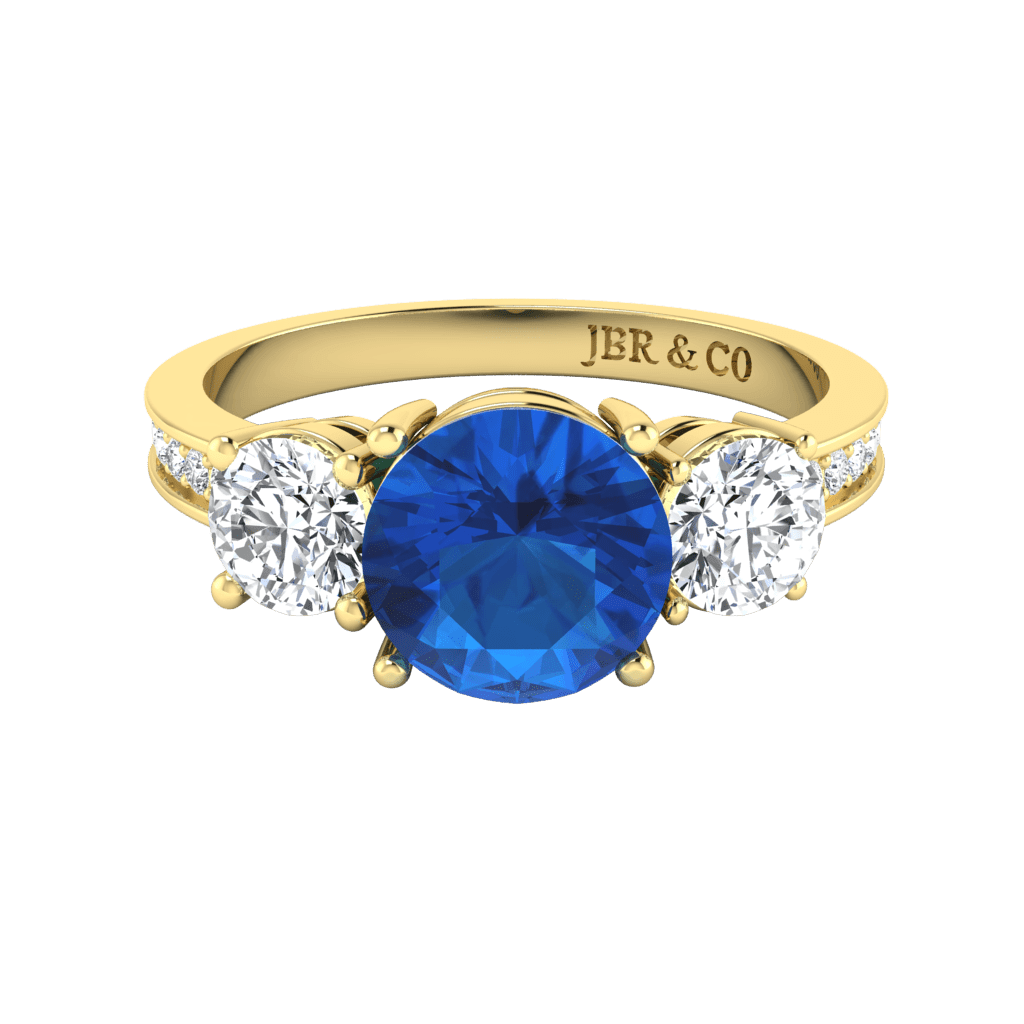 JBR Three Stone Round Cut Sterling Silver Sapphire Ring - JBR Jeweler