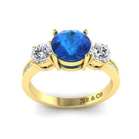 JBR Three Stone Round Cut Sterling Silver Sapphire Ring - JBR Jeweler