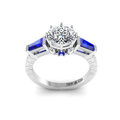 JBR Three Stone Sapphire Round Cut Sterling Silver Ring - JBR Jeweler