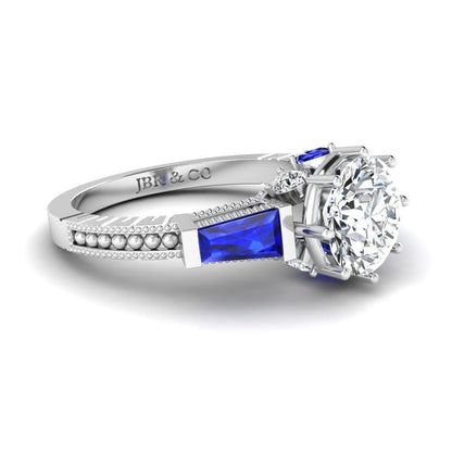 JBR Three Stone Sapphire Round Cut Sterling Silver Ring - JBR Jeweler