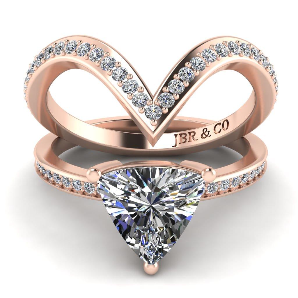 JBR Jeweler Silver Ring 3 / Silver Rose Gold Plated JBR Trillion Cut Sterling Silver Ring Set