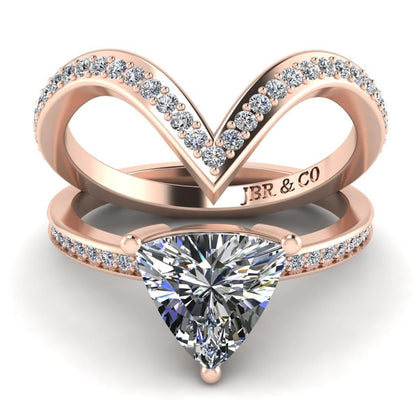 JBR Jeweler Silver Ring 3 / Silver Rose Gold Plated JBR Trillion Cut Sterling Silver Ring Set