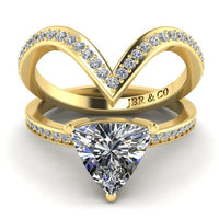 JBR Jeweler Silver Ring 3 / Silver Yellow Gold Plated JBR Trillion Cut Sterling Silver Ring Set