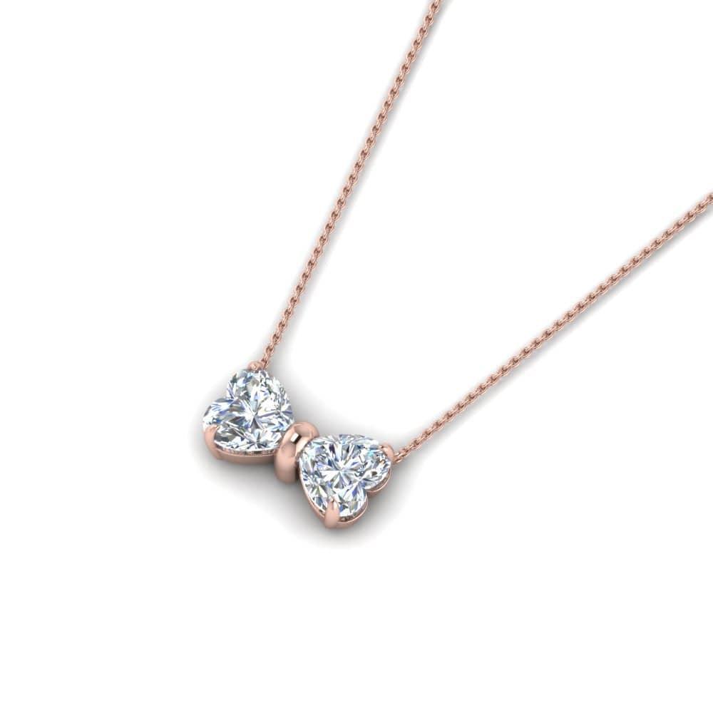 JBR Two Heart Bow Diamond Pendant Sterling Silver Necklace - JBR Jeweler