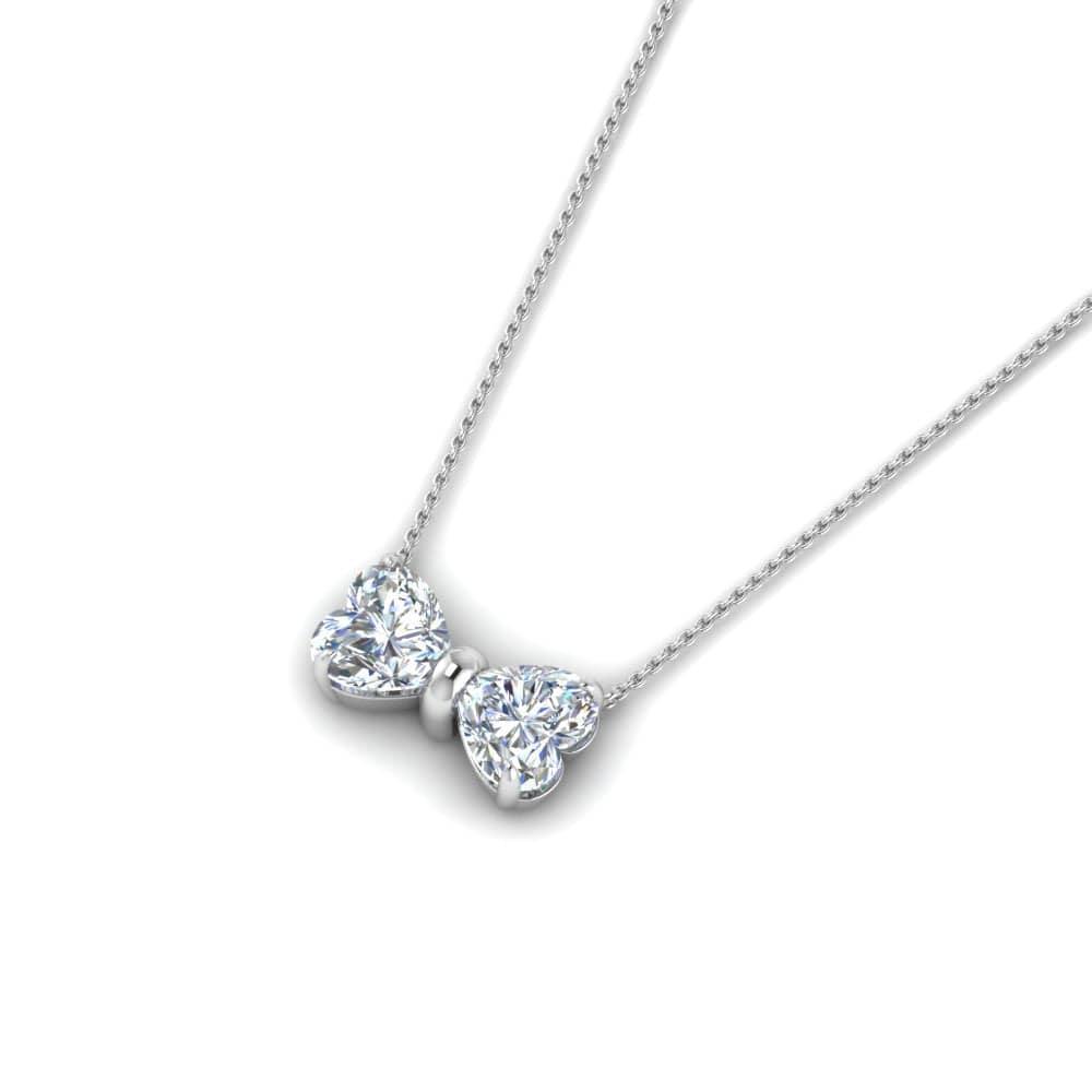 JBR Two Heart Bow Diamond Pendant Sterling Silver Necklace - JBR Jeweler