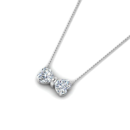 JBR Two Heart Bow Diamond Pendant Sterling Silver Necklace - JBR Jeweler